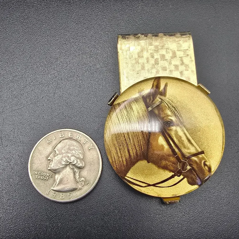 Vintage Horse Equestrian Themed Money Clip Gold Tone #1